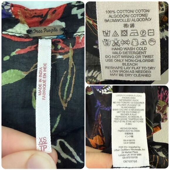 Free People Sweet Escape Cropped Cotton Blouse in Black Floral - XS - Picture 8 of 9